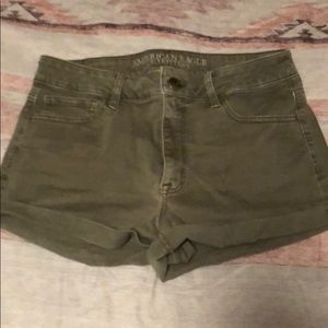 High waisted olive denim shorts